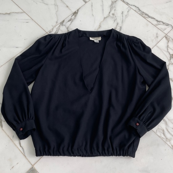 Pierre Cardin Tops - Pierre Cardin 100% Wool Low Cut V Neck Elastic Waist Blouse